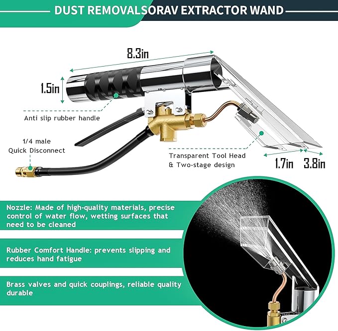 Shop Vac Extractor Kit,Spray Aspirating Of Wet Vacuum Hose Extractor Kit,with 50FT Waterline Convert the Universal Shop Vacuum,Into A Professional Auto Carpet Cleaner Machine,for Household,Car,Textile