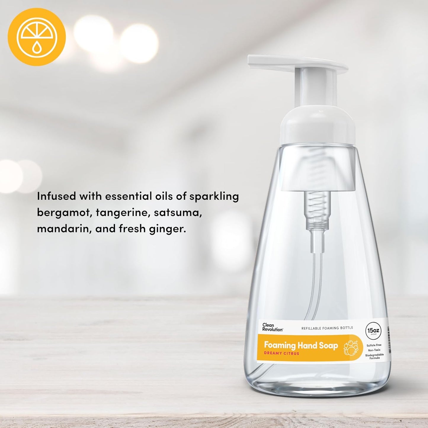 Clean Revolution Ready to Use Foaming Hand Soap | Three Pack | Jumbo 15oz Bottles | Gentle, Moisturizing & Eco-Friendly | Real Essential Oils | Dreamy Citrus, 15 Fl Oz (Pack of 3)