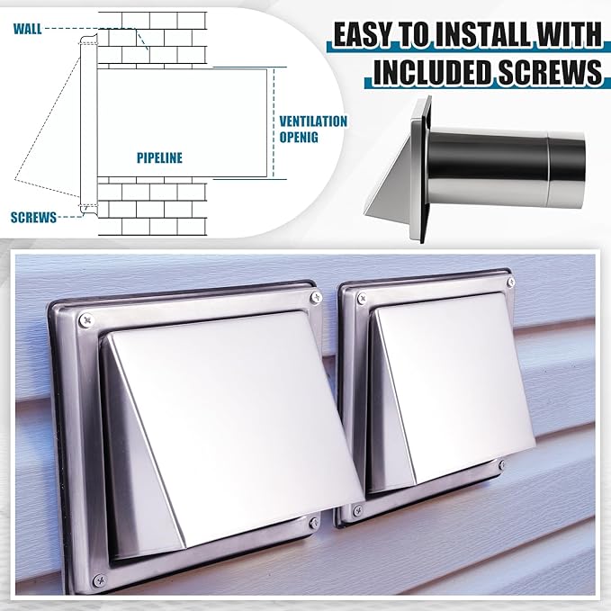 Gisafai 4" Dryer Vent Cover Outside with Stainless Steel Guard Outdoor Wall Dryer Exhaust Vent Cap with Removable Extension Pipe, Non-return Flap and Sealing Gasket Grille Screen
