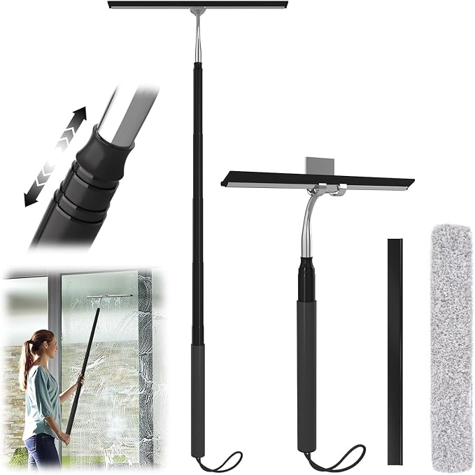Shower Squeegee for Glass Doors, Telescopic Window Cleaner Tool | 15-51" Squeegee for Shower Glass, Squeegee for Window Cleaning with Long Handle for Tile Walls, Sliding Door, Car Windshield
