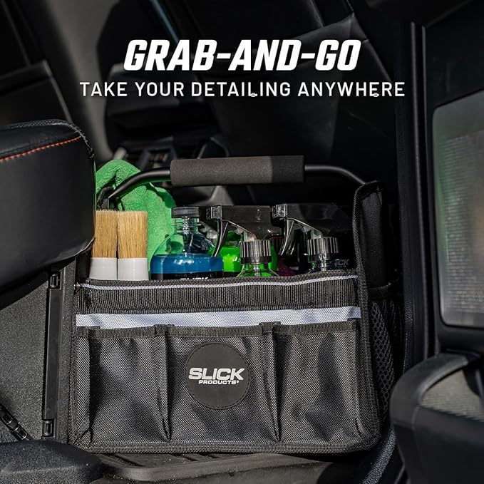 Slick Products Mobile Detailing Storage Caddy – Car Wash Organizer Tote for Detailing Supplies, Tools & Cleaning Products – Heavy-Duty Portable Storage with Carry Handle