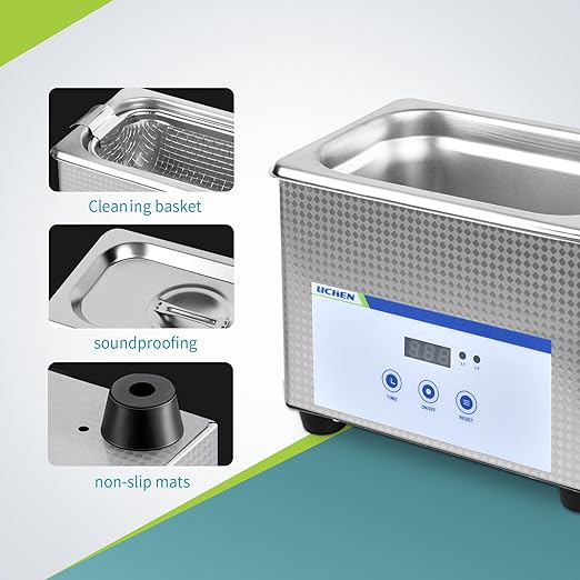 LICHEN 0.8L Ultrasonic Cleaner Professional Ultrasonic Parts Cleaner with Digital Timer, Stainless Steel Jewelry Cleaning Machine for Lab, Jewelry, Glasses, Watches(No Heat)