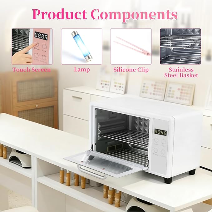 Nail Tool Cleaning Machine, 10L Double-layer Large Capacity Storage Organizer, Multi-Functional Manicure Tool Cleaner Box Cabinet Dryer & Warmer for Home Use, Barbers, Beauty Salons, and Spas | Large Capacity; Aluminum Alloy Material; LCD Display; Drye...