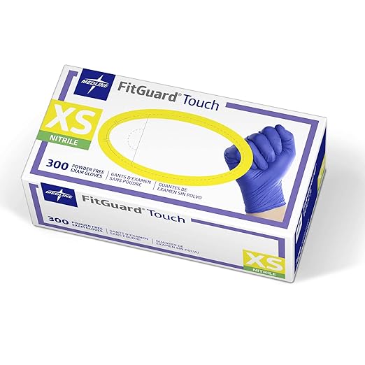 Medline FitGuard Touch Nitrile Exam Gloves, 3000 Count, X-Small, Powder Free, Disposable, Not Made with Natural Rubber Latex, Excellent Sense of Touch for Medical Tasks, Durable for Household Chores