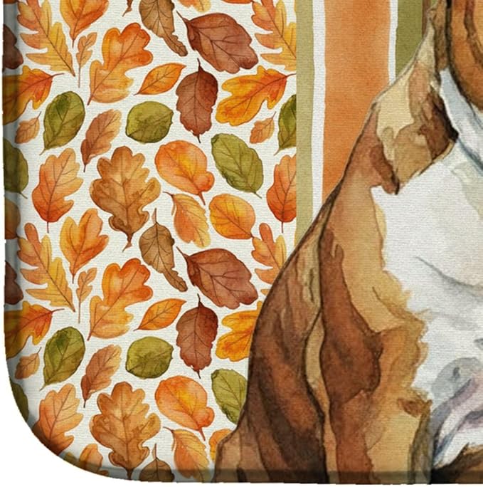 Caroline's Treasures Brindle and White English Bulldog Heirloom Fall Dish Drying Mat Absorbent Dish Drying Mat Pad for Kitchen Counter Dish Drainer Mat for Countertop, 14 x 21", Multicolor