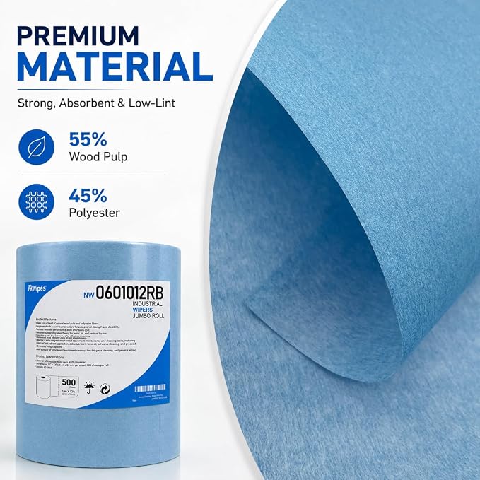 AAwipes Cleanroom Wipes Roll, 10x12" 500 Sheets Blue, Cellulose Polyester | Low-Lint, Highly Absorbent, Surface Cleaning, Lab & Industrial Applications
