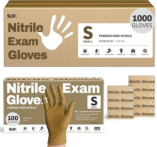 SUP Nitrile Exam Gloves, Powder-Free Latex-Free Food Safe Food Prep BBQ Cooking Cleaning Medical Disposable Glove, Tan 1000Ct