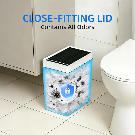 2.7 Gallon Slim Bathroom Touchless Trash Can, Automatic Smart Trash Can with Auto Bagging System, Sensor Lid Waste Bin for Bedroom, Office & RV, White