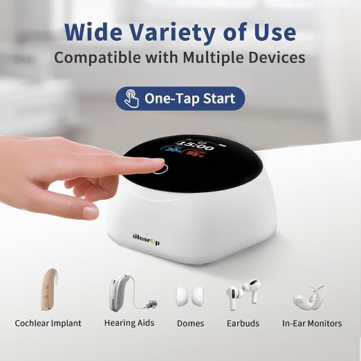 Hearing Aid Dryer Dehumidifier, 15 min. Removes Sweat & Moisture, Rechargeable, Electric Dry Box for Hearing Aids, Earbuds, Ear Amplifiers T80