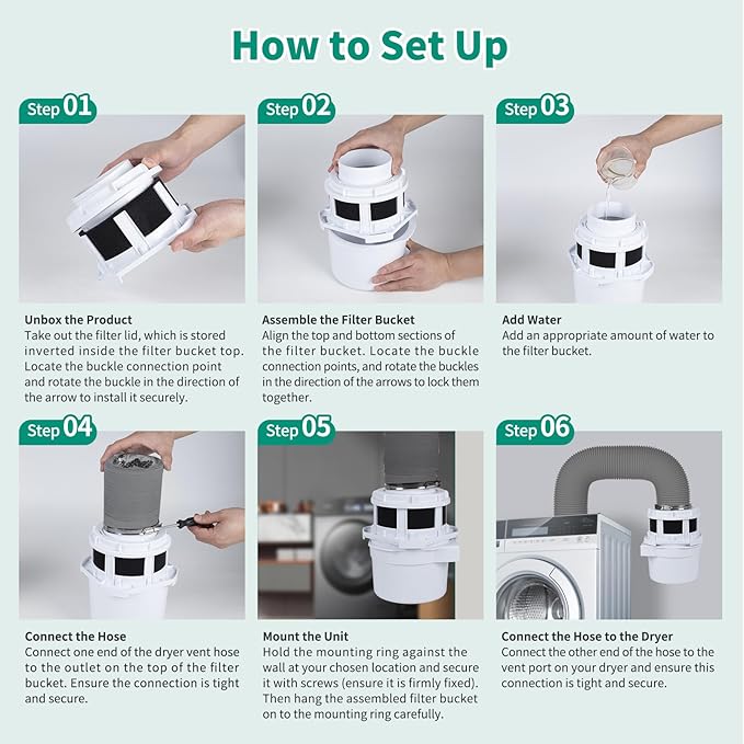 2026 Exclusive 3-in-1 Indoor Dryer Vent Kit - Dryer Lint Catcher Box Water Filter Bucket - Indoor Dryer Lint Trap for Electric Dryer for Apartment (White Dryer Vent Box with Gray Hose)