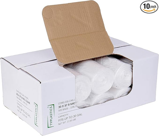 TYPLASTICS 20-30 Gallon Clear Trash Can Liners - 30" x 37" - High Density Garbage Bags - Case of 500 - Multipurpose for Office, Outdoor, Recycling, Industrial and Commercial