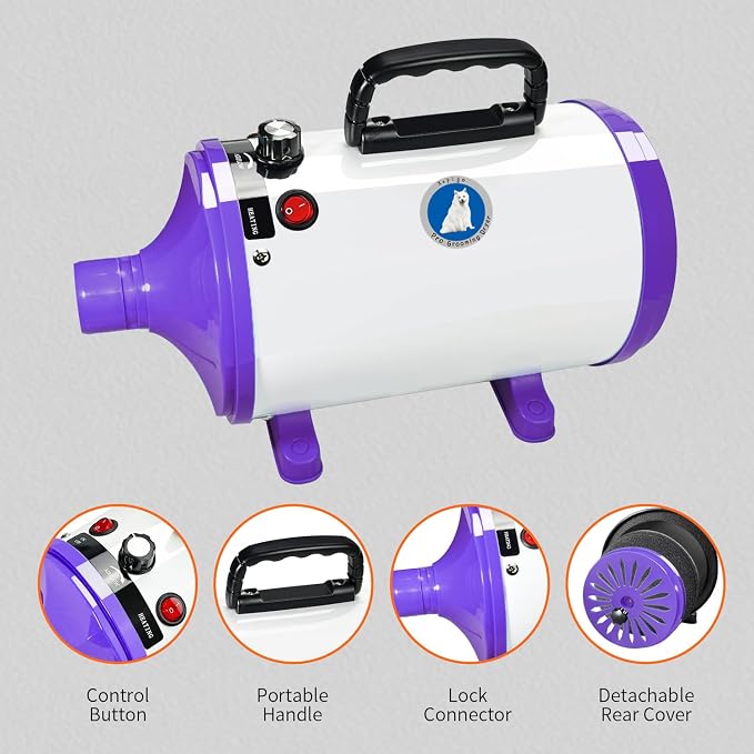 Dog Dryer,High Velocity Professional Dog Grooming Dryer,Adjustable Temperature and Speed with 4 Different Nozzles