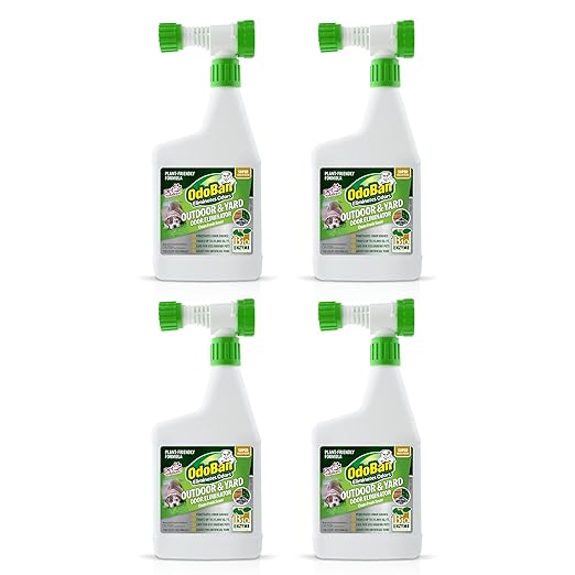 OdoBan Outdoor and Yard Odor Eliminator, Plant-Friendly Formula, Made in the USA, Clean Fresh Scent, 32 Fluid Ounce Bottle with Hose End Sprayer, 4-Pack