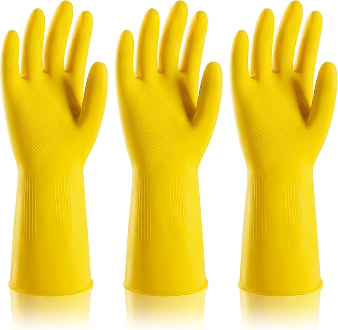 3 Pairs Rubber Dishwashing Gloves, Reusable Household Cleaning Gloves for Women Men, Kitchen and Bathroom Cleaning, Gardening, Pet Care, Extra Thickness, 20 Mil, 13", Heavy Duty, Non-Slip, M