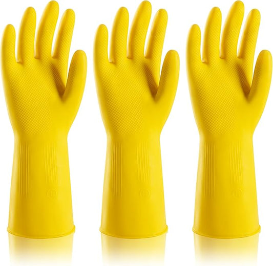 3 Pairs Rubber Dishwashing Gloves, Reusable Household Cleaning Gloves for Women Men, Kitchen and Bathroom Cleaning, Gardening, Pet Care, Extra Thickness, 20 Mil, 13", Heavy Duty, Non-Slip, M