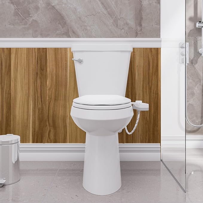 Left Hand Bidet Toilet Seat Non-Electric,Fits Elongated Toilets - Soft Close Lid,Quick-Release for Easy Cleaning - Dual Nozzle System with Self Cleaning,Adjustable Water Pressure