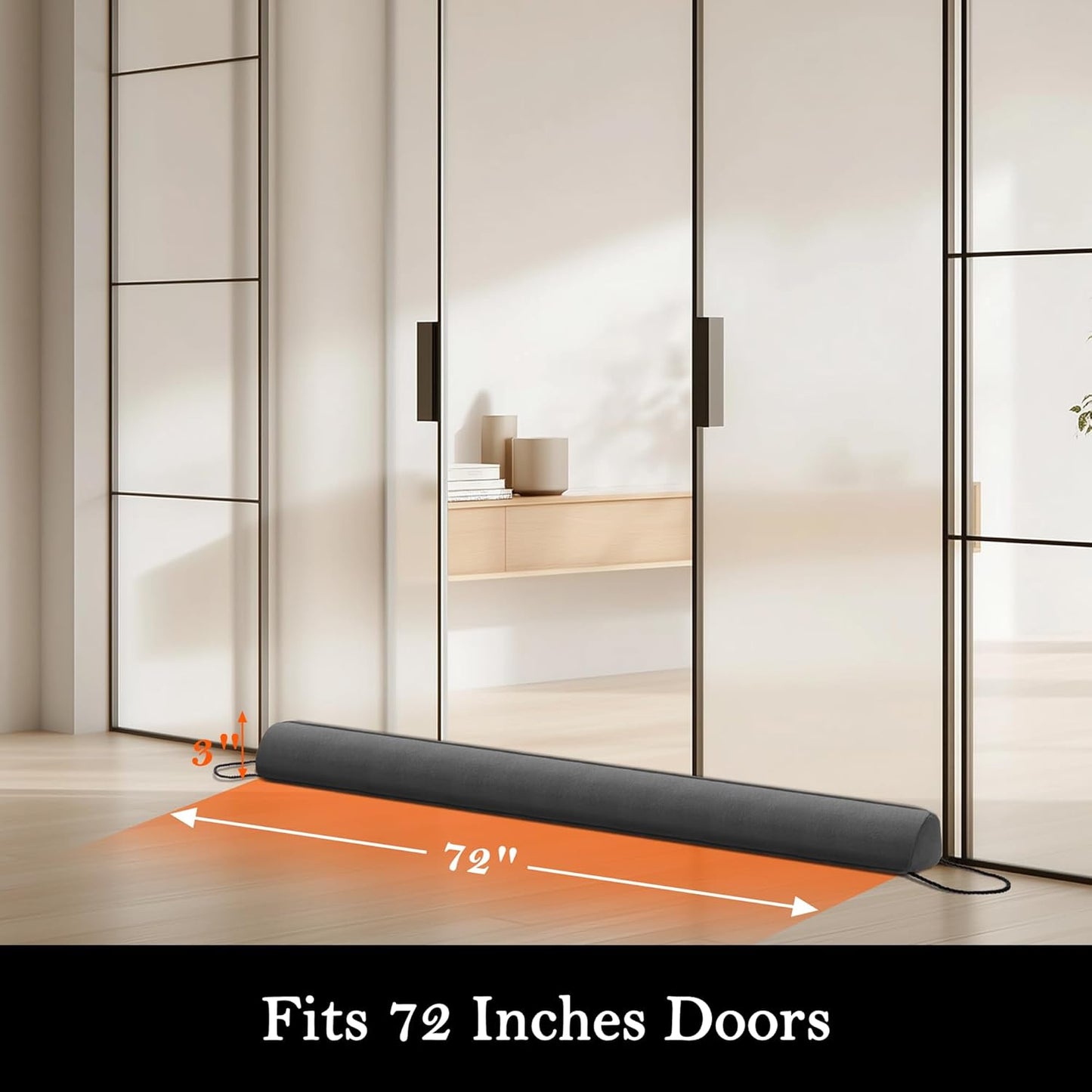 Sunolga 72" Door Draft Stopper Blocks Hot and Cold Air with Removable Washable Cover for Gaps Up to 3", All-Season Seal for Noise, Wind, Under Door Sweep for Bottom of Door, Home Essentials, Gray