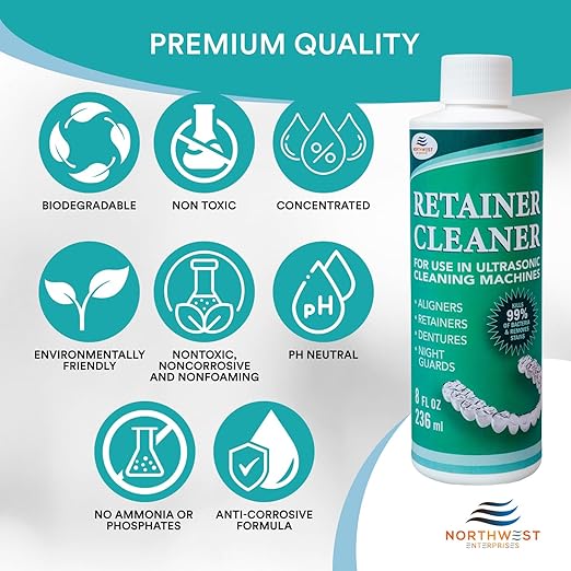 Ultrasonic Retainer Cleaner Solution Concentrate - Ultrasonic Denture Cleaner for Ultrasonic Machines - Cleans Mouthguards, Invisalign, and Nightguards - Updated Formula (Mint) (32 Ounces)