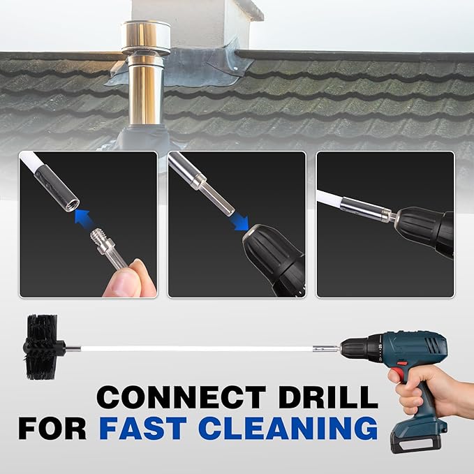REDCAMP 33.6 Feet Chimney Sweep Kit, Dryer Vent Cleaner Kit with 25 Flexible Rods, 4/6 in Brush Heads for Easy Cleaning, Chimney Cleaning Kit for Efficient Fireplace Sewage Pipe Maintenance