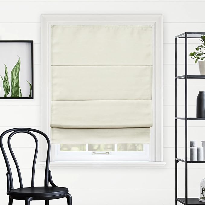 Chicology Cordless Roman Window Shade, Del Mar Moon Shell, 34" W x 64" H | Cordless Child-Safe, Room Darkening UV, Inside/Outside Mount, True-to-Size No Cut, Rich Textured Fabric, Spot-Clean Care Only