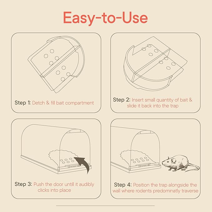 Campior Humane Mouse Trap Pack of 1, Live Mouse Traps Catch and Release for Indoors & Outdoors, Pet & Child Safe, 7.87" Reusable Plastic Mouse Cage with Spring Door, Cleaning Brush Included, Brown