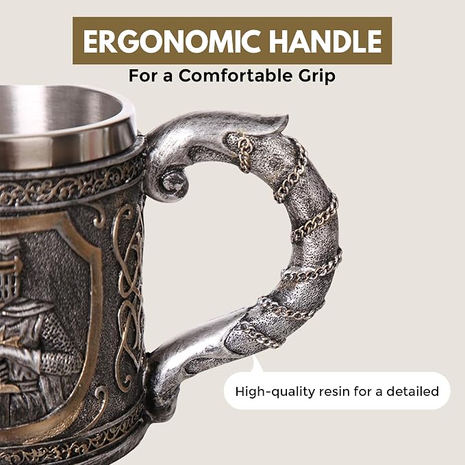 Rite Edge Knights Templar Mug 500-600ml - Resin & Stainless Steel - Unique Medieval Templar Design - Handcrafted Collector’s Mug - Ideal for History Buffs & Fantasy Fans