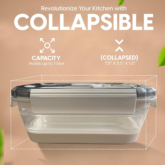 A MILLI Collapsible Food Storage Containers with Lids Set of 2, Silicone Meal Prep Containers, Foldable Stackable Lunch Box, BPA Free Microwave Freezer Dishwasher Safe, Space Saving Kitchen Camping RV