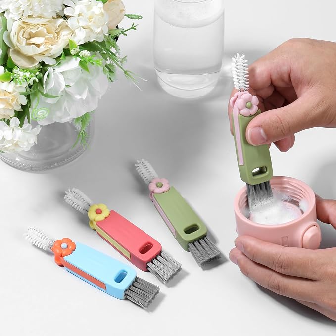 24PC 3 in 1 Cup Lid Cleaning Brush, 180° Rotatable Bottle Brush Gap Cleaner, Multifunctional Crevice Cleaning Brush Set for Baby Bottle, Water Bottle, Tumbler & Kitchen Mugs, 24 Pack Hangable