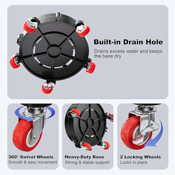 Heavy Duty 5 Gallon Bucket Dolly with 5 Swivel Casters, Anti-Tipping Rolling Water Bucket Stand for Car Detailing & Washing, 310 lbs Capacity, Includes Premium Microfiber Wash Mitt, Black