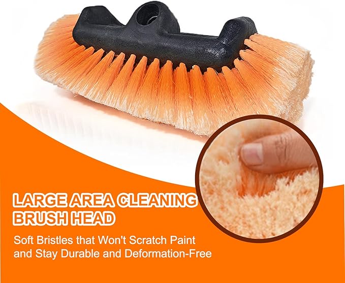SISUPASSIE 12FT Car Wash Brush with Long Handle, 12-Inch Soft Bristle Car Cleaning Brush for Cleaning RV, Truck, Boat, Solar Panels, Orange