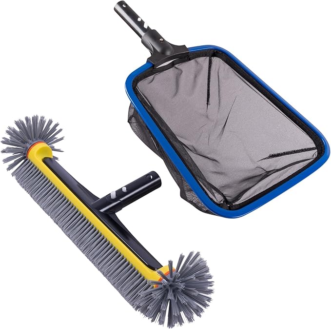 POOLAZA Aluminum Pool Brush & Fine Mesh Pool Skimmer Net