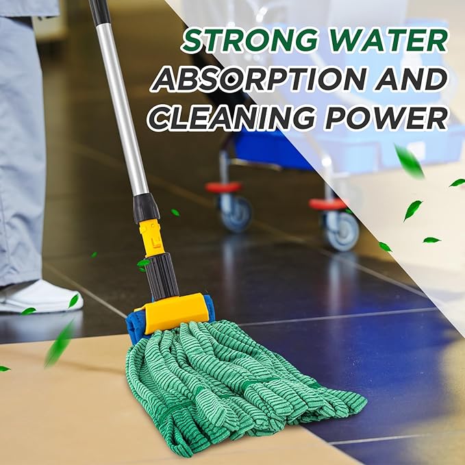 Hushee Large Microfiber Tube Mop Heads 18 oz Heavy Duty Commercial Industrial Wet Mop Head Refill Reusable Machine Washable Looped End Mopheads for Hardwood, Tile, Laminate Floors (Green,1 Pack)