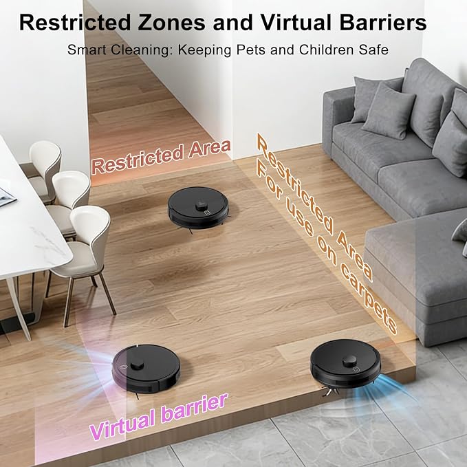 Robot Vacuum and Mop Combo, Robotic Vacuums with LiDAR Navigation, Smart Mapping, Strong Suction, with WiFi/App/Alexa/Voice Control, Obstacle Avoidance, for Home, Wood/Hard Floors, Pet Hair Black