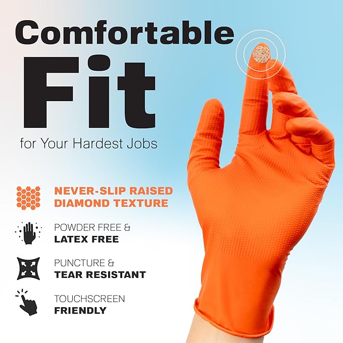 Raxwell Nitrile Disposable Gloves - Puncture-Resistant Work Gloves - Diamond Grip for Food Prep, Cleaning & Cooking