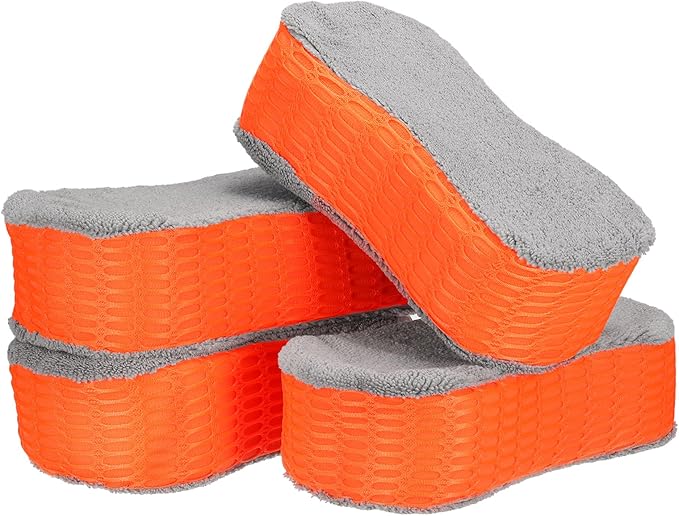HARFINGTON 4pcs Microfiber Car Wash Sponge 8.7"x4.3" Non-Scratch Foam Applicator Pads for Car Detailing, Waxing, Conditioner Application, Paint Sealants, Orange