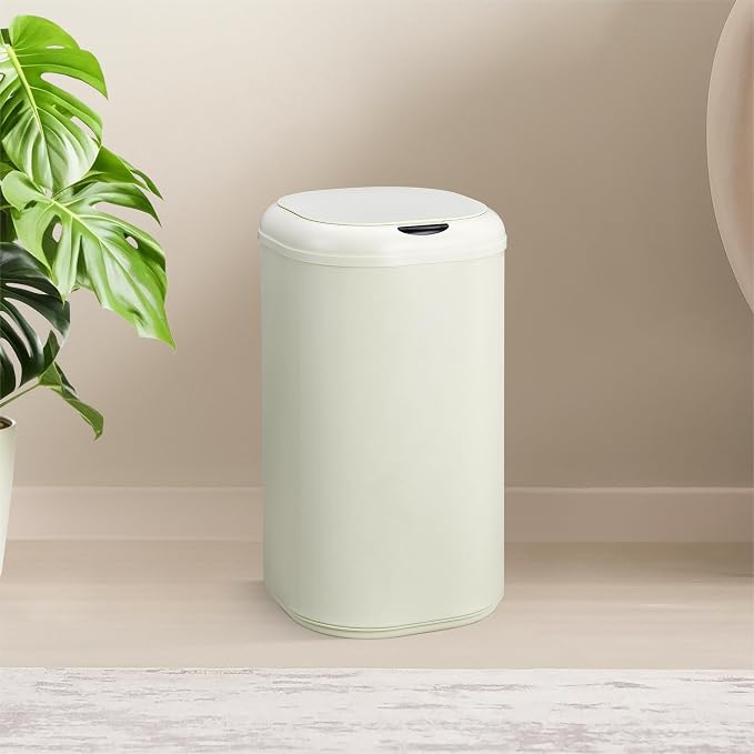 8 Gallon Touchless Trash Can, Motion Sensor Kitchen Garbage Can with Lid, 30 Liter Automatic Stainless Steel Waste Bin for Bathroom Office, Cream White