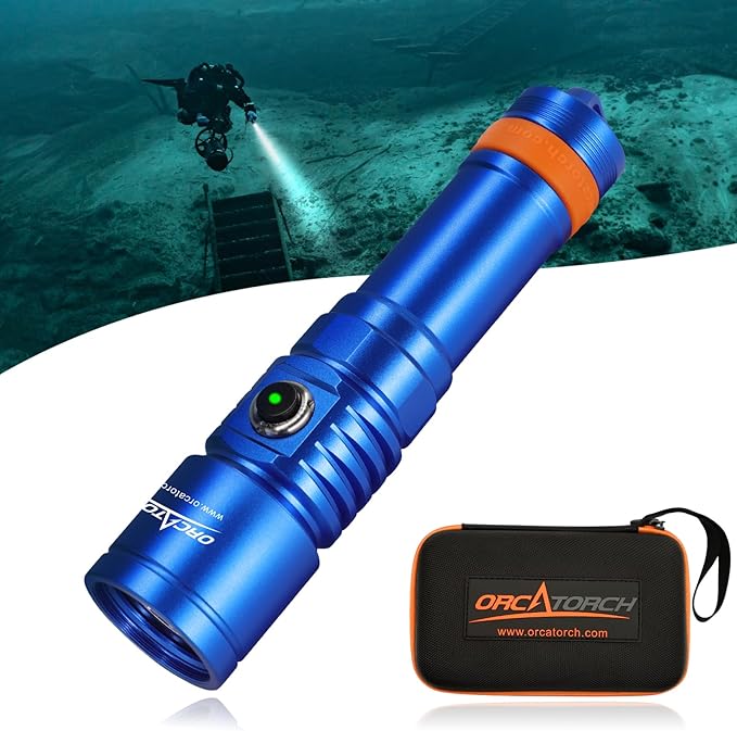 ORCATORCH D710 Scuba Diving Light, 3000 Lumens Super Bright Underwater Flashlight with 6 Degrees Narrow Beam, IP68 Waterproof Night Dive Torch 150 Meters Submersible Light (Blue)