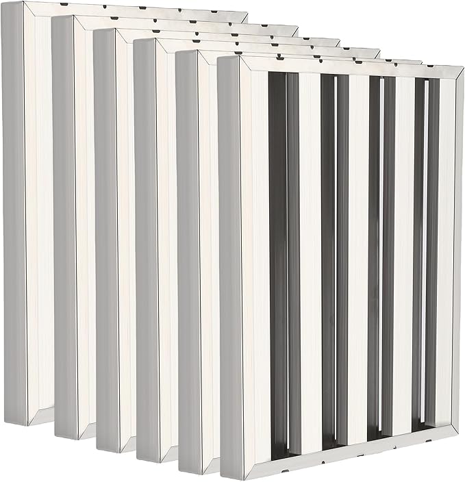 19.5" x 19.5" Hood Filters Pack of 6, 430 Stainless Steel 5-Groove Baffle Grease Filters for Restaurant Exhaust Systems, Kitchen Commercial Exhaust Hoods, Easy to Clean