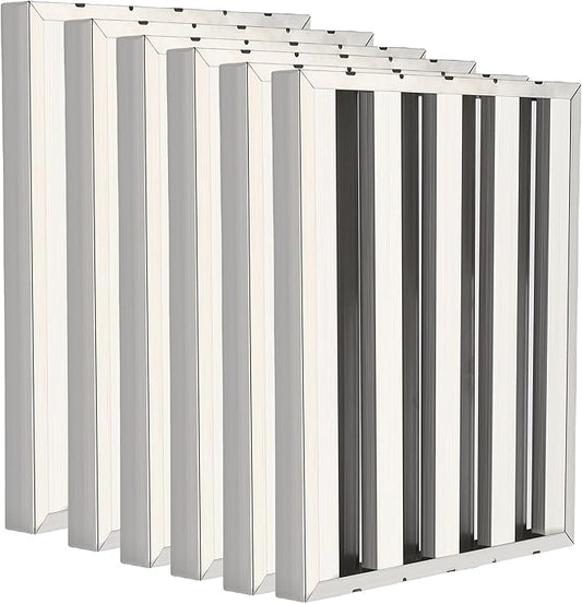19.5" x 19.5" Hood Filters Pack of 6, 430 Stainless Steel 5-Groove Baffle Grease Filters for Restaurant Exhaust Systems, Kitchen Commercial Exhaust Hoods, Easy to Clean