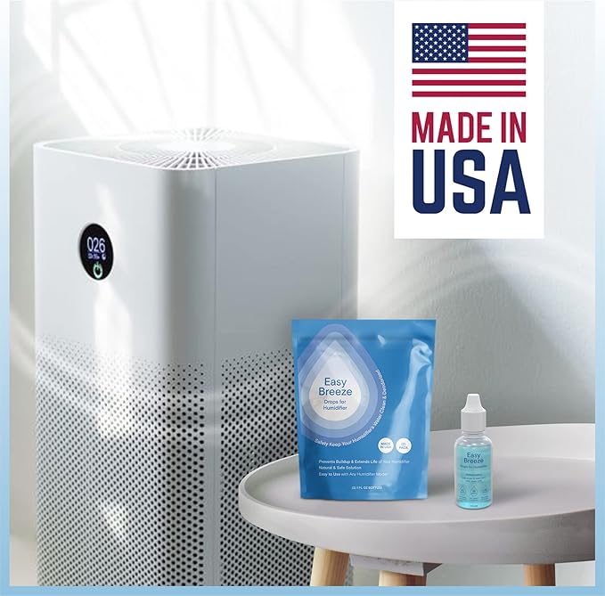 Humidifier Cleaner Drops — Easy Breeze Water Treatment for All Humidifiers, Reduces Calcium Buildup & Sludge, 100-Day Supply Humidifier Drops, Freshens & Deodorizes, Natural Formula, Made in USA