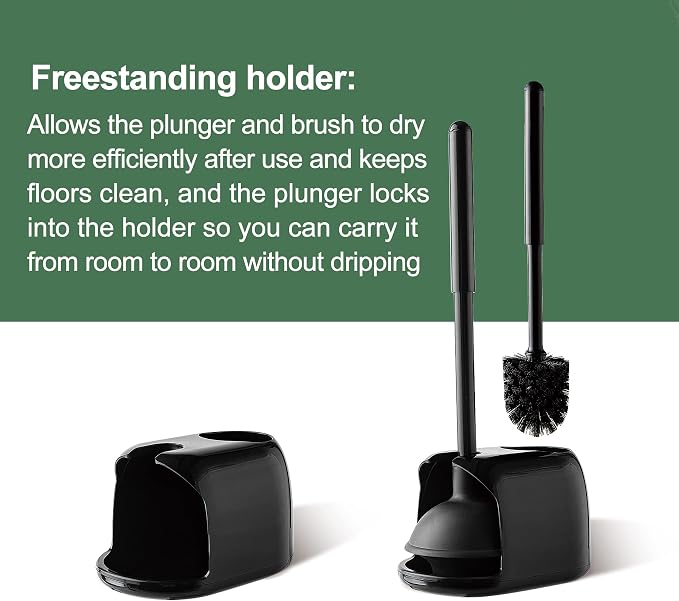 Eyliden Toilet Plunger and Brush Set, 2-in-1 Compact Holder | Unclogs Toilets, Deep Cleans Bowls, Nylon Bristles, Rubber Cup, Durable Plastic Caddy, Space-Saver, Bathroom Cleaning Tools