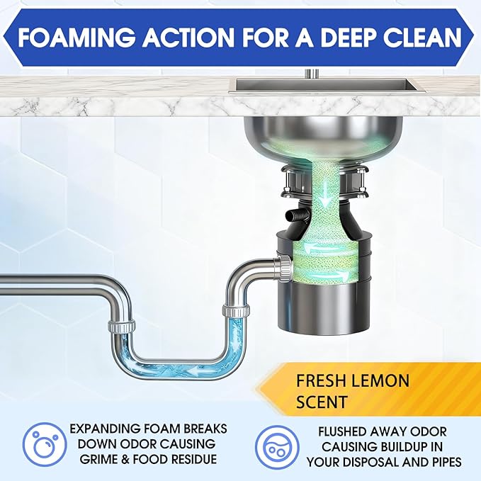 Garbage Disposal Cleaner & Deodorizer Tablets – 30 Count 15-Month Supply, Dual Enzyme Deep Cleaning Pods with Tea Tree, Mint & Lemon Oils, Eco-Friendly, Fits All Kitchen Drains
