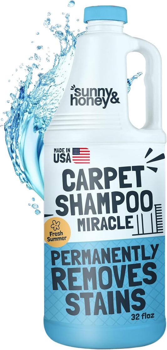 Sunny & Honey Heavy Duty Carpet Cleaner Solution for Machines - Powerful Stain and Surface Odor Eliminator For New and Deep-set Pet Messes - For Rugs, Couches and Upholstery (32fl oz, Fresh Summer)