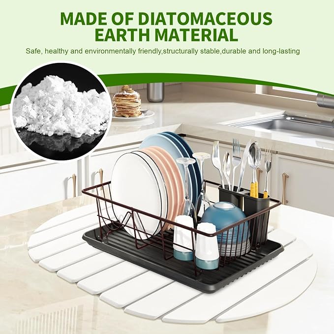 23" x16" Stone Dish Drying Mat for Kitchen Counter, Collapsible Diatomaceous Earth Quick Dry Absorbent Large Dish Drying Mat Large