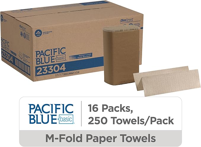 Pacific Blue Basic Recycled Multifold Paper Towels (Previously branded Envision) by GP PRO (Georgia-Pacific), Brown, 23304, 250 Towels Per Pack, 16 Packs Per Case