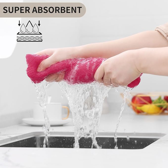 Kitinjoy 100% Cotton Waffle Weave Kitchen Hand Towels (13 X 28 Inches, Hot Pink), 4-Pack Super Soft and Absorbent Dish Towel for Drying Dishes