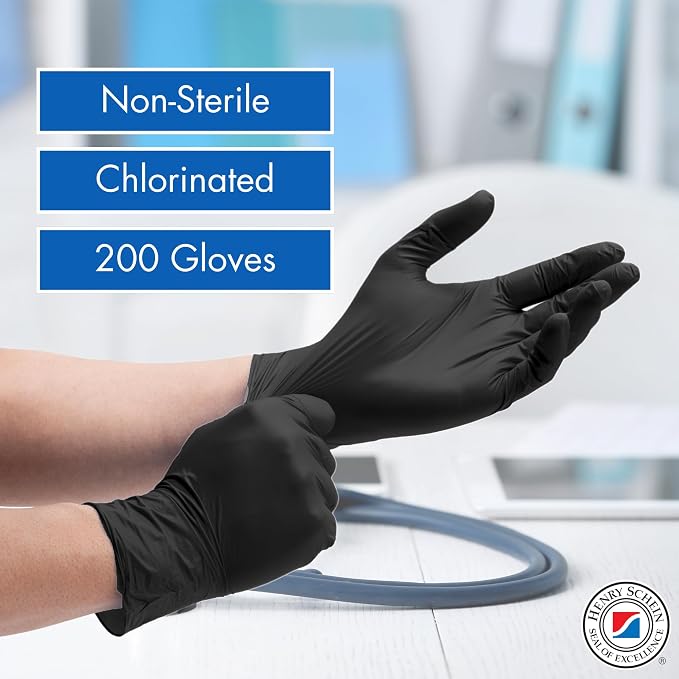 Henry Schein Criterion N200 Black Nitrile Exam Gloves – Latex-Free, Powder-Free, Chemo & Fentanyl-Tested, Textured Fingertips