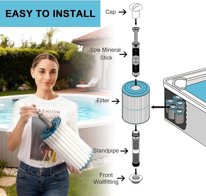 Hot Tub Mineral Stick for Filter Cartridge, Spa Mineral Sticks for Hot Tub Replacements Brings Natural and Healthy Mineral Sticks with 4 Months (4Pcs Gray Mineral Stick)