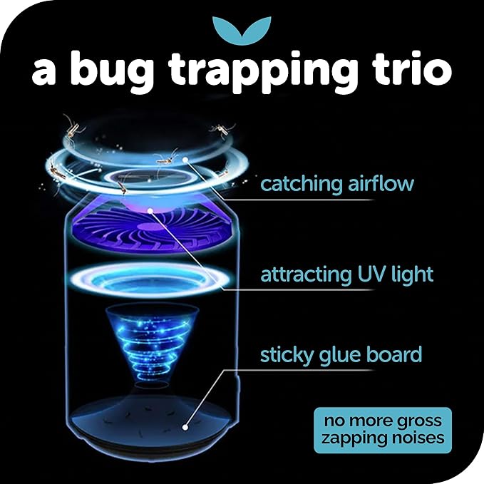 Katchy Indoor Fly Trap– Catcher & Killer for Mosquito, Fruit Fly, Gnat & Small Moth – Non-Zapper Trap with Fan Suction & Blue UV Light – Ideal for Indoor Spaces, Kitchen & Plants (Original, White)