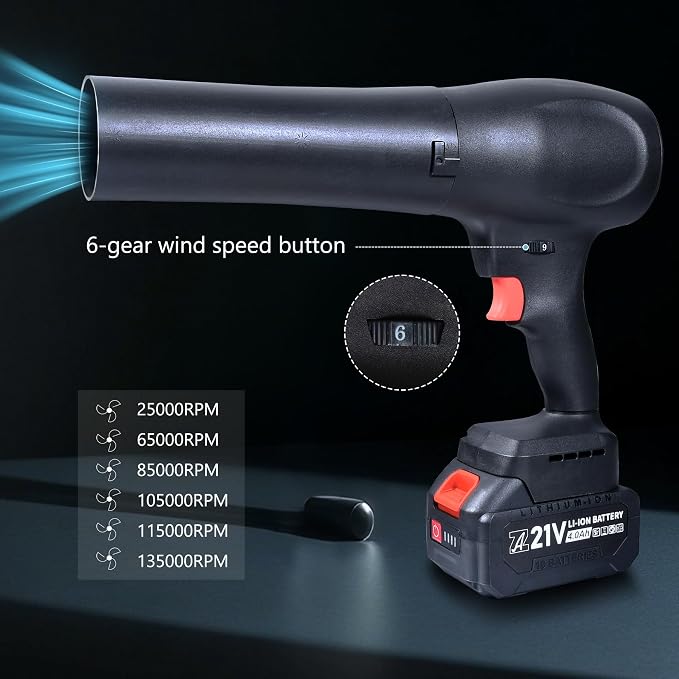 mini Cordless Dry Blower Small Leaf Blower Turbo Blades，130000RPM with 1 Battery，for Blowing dust Leaves Keyboards mainframes car Indoor Outdoor Lightweight